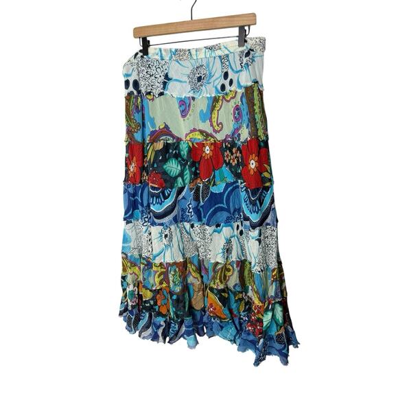 New Direction Patchwork Maxi Tiered Skirt Boho Artsy Hippie Gypsy L - Picture 2 of 3